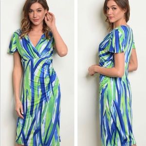 💚REDUCED💚Beautiful Green & Royal Blue Midi Dress